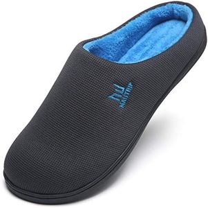 MAIITRIP Men's Cozy Memory Foam House Slippers Non Slip (Size:7-17), Grey/Blue, 7-8
