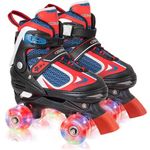 Nattork Kids Roller Skates for Boys Girls, 4 Sizes Adjustable Roller Skates with All Light up Wheels, Full Protection for Children's Indoor Outdoor (Red, Small(9-12))