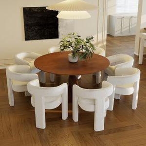 QUINJAY Modern Sherpa Dining Chairs Set of 8, Upholstered Barrel Chairs with Arms Comfy Accent Side Chairs for Living Room/Dining Room/Reception, White