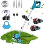 Cordless Grass Trimmer Compatible with Makita, Height Adjustable Electric Strimmer with 2 Wheels. Strimmer Brush Cutter for Garden Clearing Weeds Flower Trees (18V 2x3000mAh Battery and Charger)