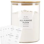 HHMJSM Large Glass Storage Jars With Airtight Bamboo Lid - 100 Fl Oz Thicken Kitchen Glass Food Storage Canister With 42 Pantry Labels - Big Clear Flour And Sugar Containers Farmhouse