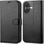 OCASE for iPhone 16 Case, PU Leather Wallet, Magnetic Flip Folio Cover with RFID Blocking, Card Holders, Shockproof TPU, and Kickstand for 6.1 Inch iPhone 16 (2024), Black