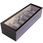 Solid Wood Watch Box Organizer with Glass Display Top by Case Elegance (Monogrammed Espresso)