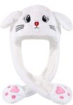 Kiditos Plush Cat Hat, Ear Moving Jumping Hat, Funny LED Glowing Headwear Bunny Hat Cap for Women Girls, White