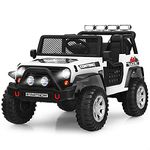 Costzon Kids Ride on Truck, 12V Battery Powered Electric Vehicle w/ 2.4G Remote Control, 2 Speeds, Spring Suspension, LED Light, Horn, Music/ MP3/ Radio, 2 Doors Open, Ride on Car for Kids (White)