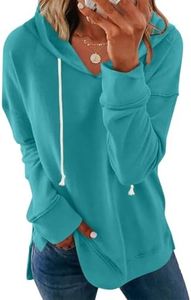 Syellowafter Women Comfy Pullover Warm Drawstring Hoodie Loungewear Soft Tunic Relaxed Tops Casual Sweatshirts Teal Blue X-Large