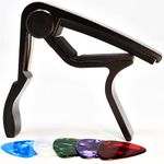 ADAGIO PRO Acoustic and Electric Guitar Capo With 5x Free Picks. The perfect quick release accessory capotasto clamp! Also suitable for ukulele and banjo strings (Black)