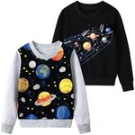 Little Boys Sweatshirt Jumper Space System Pullover Tops 2 Piece Toddler Cotton Long Sleeve Sweat Shirt for Kids 3-8 Years Children Clothing Black-gray