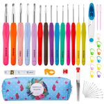 Crochet Hooks Set, 14 Pcs 2mm(B)-10mm(N) Crochet Needle Ergonomic Soft Grip Handles with Sewing Tools, Total 31 PCS Crochet Kit For Beginners, Arthritic Hands and Mother's Day Gift