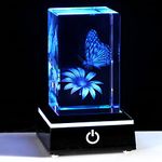 Ornalrist 3D Crystal Gift Engraved Flower and Butterfly Figurines Stuff Decor Butterfly Birthday Gifts for Best Friend Glass Ornaments Keepsake&Paperweight