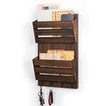 MOOACE Mail Organizer Wall Mount with Key Hooks, 2-Slot Wood Mail and Key Holder for Wall Decorative, Wall File Organizer Letter Sorter Rustic Home Decor Floating Shelf for Entryway Office