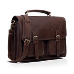 Mens Messenger Bag Vintage 15.6 Inch Leather Laptop Briefcase Large Satchel Shoulder Bag Retro Office College Computer Bag, Dark Brown