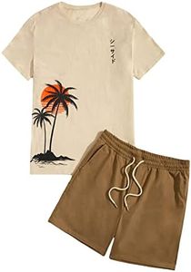 GORGLITTER Men's 2 Piece Outfits Tropical Print Short Sleeve Tee and Drawstring Waist Shorts Set Multicolor Medium