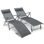 Giantex Outdoor Chaise Lounge Chair - Set of 2 Folding Lounge Chair w/ 8-Level Adjustable Backrests, Aluminum Frame, Cozy Headrest Pillow, Patio Recliner for Backyard Poolside Balcony (2, Gray)