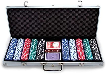 PARTY CENTRAL New Poker Chip Set - Poker Set with Aluminum Case, Dices and Card Casino Chips for Texas Holdem Blackjack Gambling (500 pcs chips 5 dices)