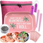 Pink Rolling Tray Smoking Accessories Kit - Large Smell Proof Bag, Pink Metal Rolling Tray, Pre Roll Tubes, Grinder and More (Pink Rolling Tray Kit)