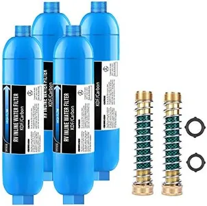 Lifefilter RV Inline Water Filter, NSF Certified, Reduces Chlorine, Bad Taste, Odor, Dedicated for RVs and Marines,4 Pack Drinking Filter with 2 Flexible Hose Protector