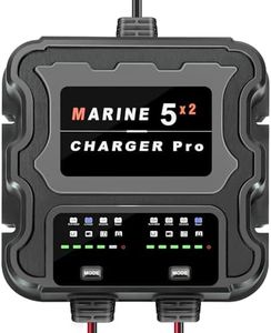 2 Bank Smart Marine Battery Charger, 10A (5A/Bank) 12V Waterproof Onboard Boat Charger, 5X2 Battery Maintainer & Desulfator for SLA/AGM, Lithium (LiFePO4), Calcium & Deep-Cycle Battery-Charged 24/7