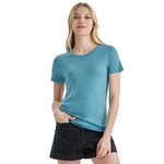 Merino Protect Merino Wool T-Shirt Women Crew Neck Tops Short Sleeve Base Layer Travel Hiking Tee Shirt Teal