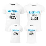 Hangout Hub HH26 Men's Women's Boy's & Girl's Round Neck T-Shirt Vacation Mode ON (White;Men L(40);Women L(38) ;Boys-0-2Yrs;Girls-8-10Yrs) Pack of 4 Family T-Shirts