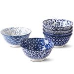 Selamica Blue and White Porcelain 20oz Cereal Bowl Set - Set of 6, 6 inch Soup Bowls, Ceramic bowls for Cereal, Soup, Salad and Pasta, Vintage Blue