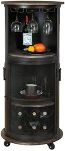 Howard Miller Ethan Wine Cabinet II - Aged Iron Black Metal Finish Wooden Shelves with Stemware Rack & Adjustable Shelf Display for Home Decor Collectibles, Living Room & Decorative Items