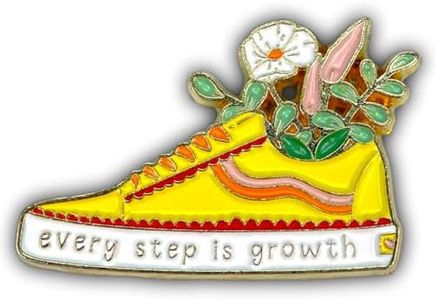 AAVEDGE Enamel Pins, Yellow Shoe & Flowers Pins for Backpacks, EVERY STEP IS GROWTH Morale Lapel Pin, Lanyard Pins, Emblem Bedge Brooch for Lanyard, Bag, Hat, Clothes, Jacket.