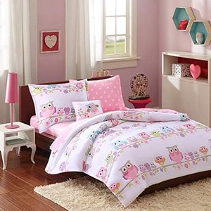 Mi Zone Kids Wise Wendy Queen Comforter Sets for Girls - Pink, Owl – 8 Pieces Kids Girl Bedding Set – Ultra Soft Microfiber Childrens Bedroom Bed Comforters