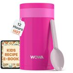 WOWA 450ml Kids Stainless Steel Flask for Hot & Cold Food with Spoon - Wide Mouth 100% Leakproof Food Flasks for Hot Food Kids - Easy Open Lid Insulated Thermo Food Jar for Children