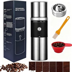 Electric Conical Burr Coffee Grinder Portable Cordless Rechargeable Coffee Maker Stainless Steel Coffee Bean Machine with 15 Fine to Coarse Grind Settings Christmas Gift (Black)