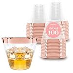 100 Rose Gold Plastic Cups | 9 oz | Hard Disposable Cups | Plastic Wine Cups | Plastic Cocktail Glasses | Plastic Drinking Cups | Bulk Party Cups | Wedding Tumblers | Clear Plastic Cups