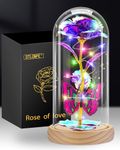 Otlonpe Christmas Birthday Gifts for Women Mom, Forever Artificial Glass Rose Flower with Colorful Led Light Wood Base Gifts for Wife Girlfriend Her(Purple)