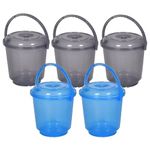 Kuber Industries Pack of 5 Bucket | Bathroom Bucket | Utility Bucket for Daily Use | Water Storage Bucket | Bathing Bucket with Handle & Lid | 13 LTR | SUPER-013 | Transparent | Multicolor