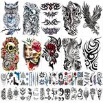 HASTHIP® 42 Sheets Waterproof Skull Variety Eagle Temporary, Assorted Tattos Sticker for Men & Women Body Art