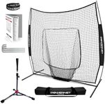 PowerNet Baseball Softball Practice Net 7x7 with Deluxe Tee (Black) | Practice Hitting, Pitching, Batting, Fielding | Portable, Backstop, Training Aid, Lg Mouth, Bow Frame | Training Equipment Bundle