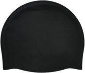 Unisex Enhanced Silicone Non-Slip Swim Cap, Cover Ears, Wrinkle-Free, Vibrant, Easy wear and Removal Waterproof Sport Swimming Cap for Adults, Teens, Men and Women (Black, Regular)