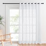 PONY DANCE Divider Door Curtain Voile - Extra Long Voile Curtain Eyelet Top Sliding Glass Door Partition Thick Sheers Privacy Protected Net Curtain, 1 Panel, W 100 inch x L 84 inch, White