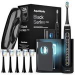 Aquasonic Black Series PRO Ultra Whitening Toothbrush w UV Sanitizing Base 4 Modes & Smart Timers UV Sanitizing & Charging Travel Case Electric Tooth Brush 6 Proflex Brush Heads