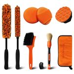 YeewayVeh 8PCS Ultimate Wheel and Tire Brush Kit | 2-Size 360° Bendable Wheel Brushes, Boar Hair Detailing Brush, Tire Shine Applicators & Microfiber Towel, Car Wheel Detailing Cleaning Supplies Kit