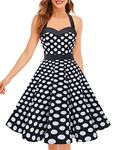 Dresstells® Halter 1950s Vintage Audrey Dress Polka Dots Retro Cocktail Dress Black White Dot S