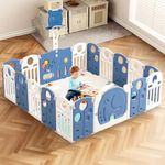 Metreno 16 panel Baby Play Area Indoor Setup Playpen for Babies upto 5 year Foldable Play Yard Fence for Toddlers Kids Playarea Setup Outdoor Children Play Area with Gate, Balls, Basketball Stand, mat (5.2*6.1 FT=30 SQFT )