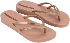 Ipanema Women's Bossa Soft V Flip Flops - Comfortable Slip-On Thong Sandals for Women with Double Y-Strap & Raised Footbed for Height, Pink/Metallic Pink, 5