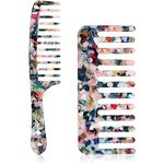 Cellulose Acetate Round Tooth Comb Tortoise Wide Comb Wide Tooth Comb for Wet Hair French Hair Tangle Comb Anti-static Anti-knot for Long, Short Hair, Curly and Straight Hair (2 Pcs)