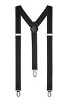 Boolavard Braces/Suspenders One Size Fully Adjustable Y Shaped With Strong Clips (Black)