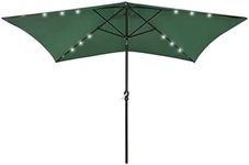 vidaXL Parasol with LEDs and Steel Pole Garden Patio Terrace Beach Yard Outdoor Canopy Sunshade Sun Shelter Umbrella Shade Green 2x3 m