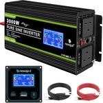 Novopal 3000W Pure Sine Wave Inverter 24V to 230V 240V Car Converter Power Inverter with Lcd Display 2AC Outlets,1 Usb Port,Remote Control for Motorhomes,Truck,Boat,Camping,Household,Van