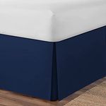 AmigoZone Plain Cotton Percale Platform Base Valance Pleated (Navy, Double)