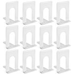 12 Pack Metal Bookends for Shelves, Heavy Duty White Book Stoppers for Library, Living Room, or Office (12.7x16.76 14.7 cm)