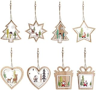 Belle Vous Decorazioni Natalizie Albero di Natale Legno Tagliate a Laser (8pz) - Addobbi da Appendere in 8 Design Boschivi - a Stella, Cuore, Albero e Regalo