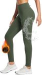 BALEAF Fleece Lined Leggings for Women Water Resistant Thermal Hiking Pants Running Gear Skiing Tights Cold Weather Green XL